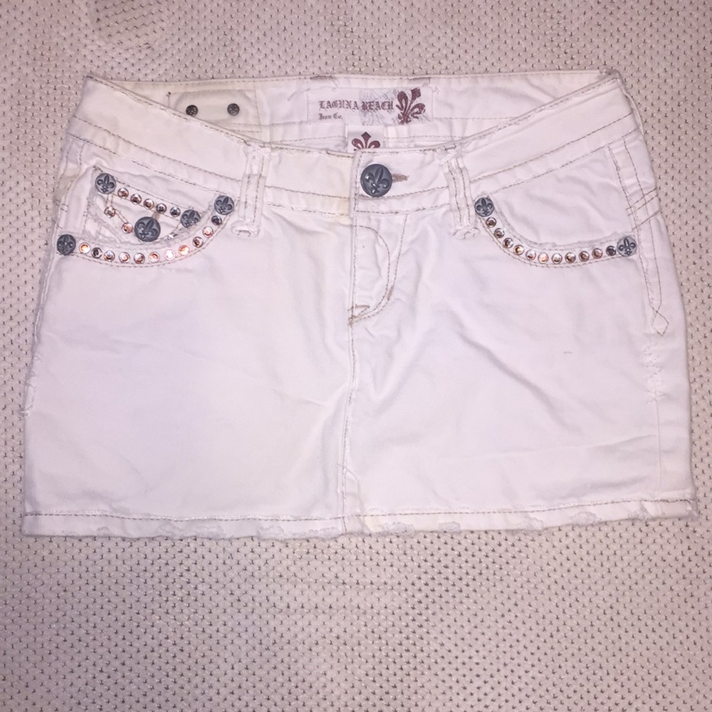 White bedazzled mini skirt